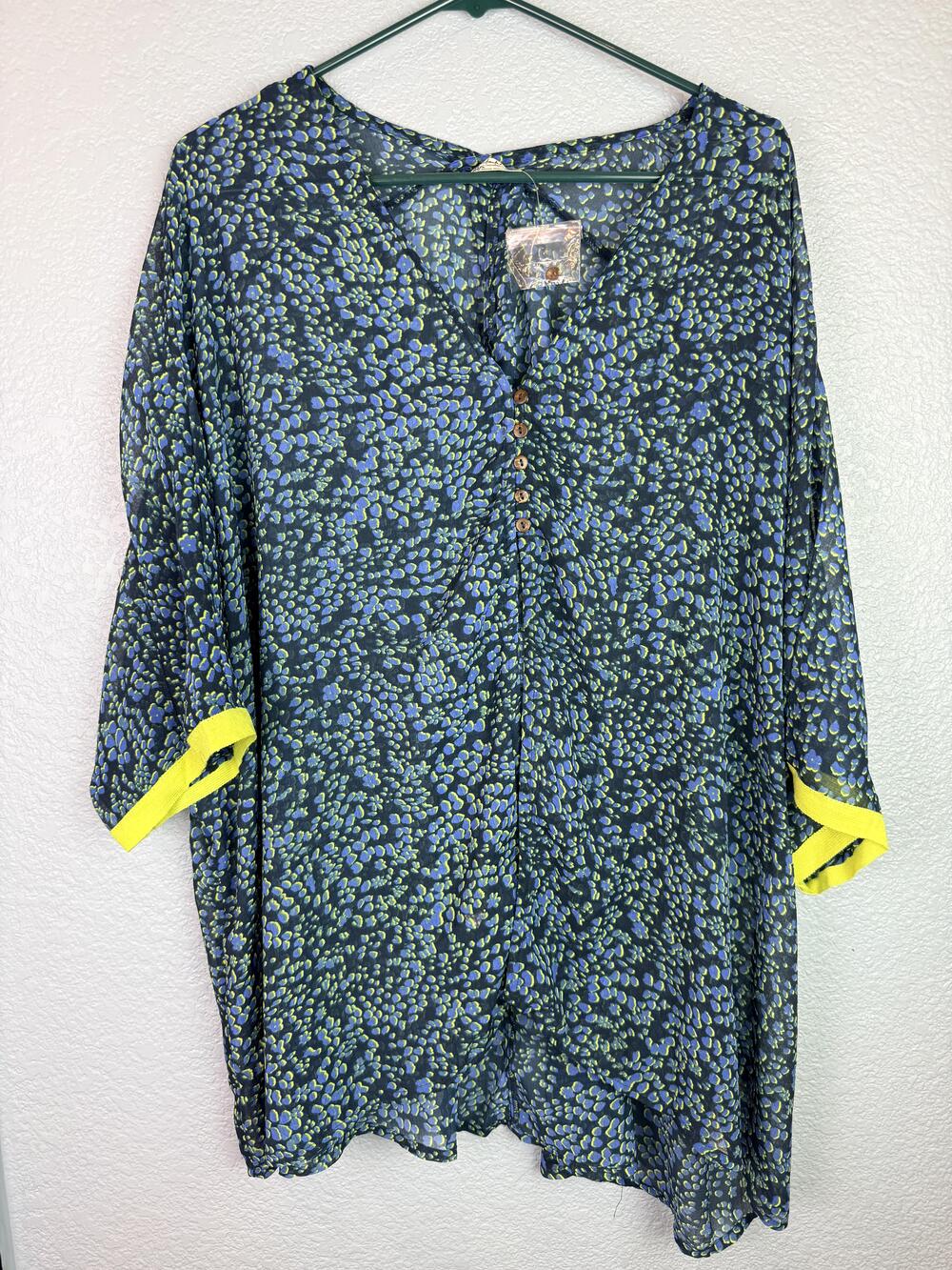 Free People Blouse Womens Small Multicolor Animal Print Sheer Kimono Tunic Top
